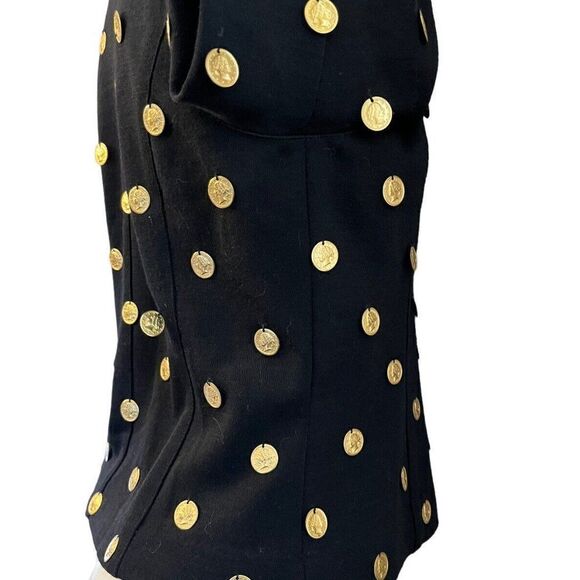 Ladies Medium Black Gold Tone Coins All Over Blouse Wool Sweater Top Vintage - Picture 6 of 8